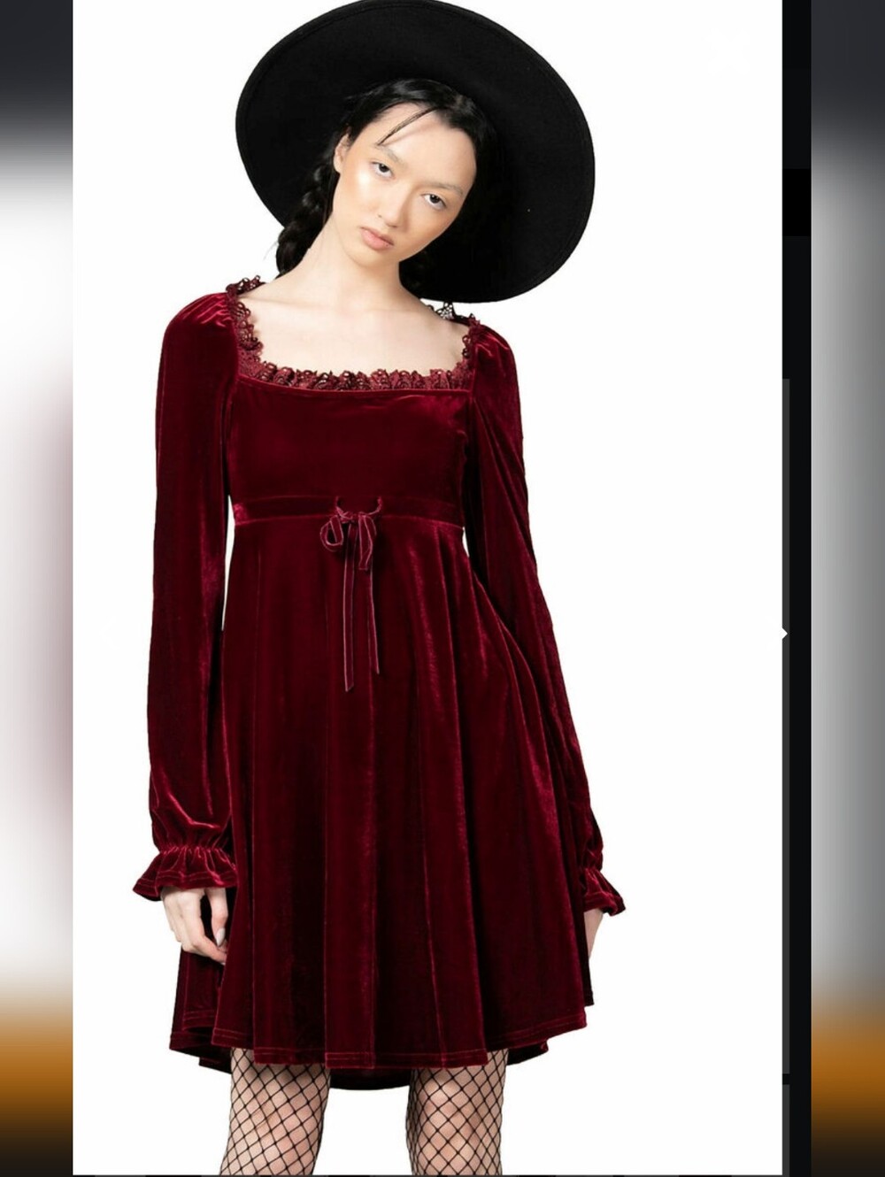 Killstar Burgundy Velvet Long Sleeve Square-Neck Dress